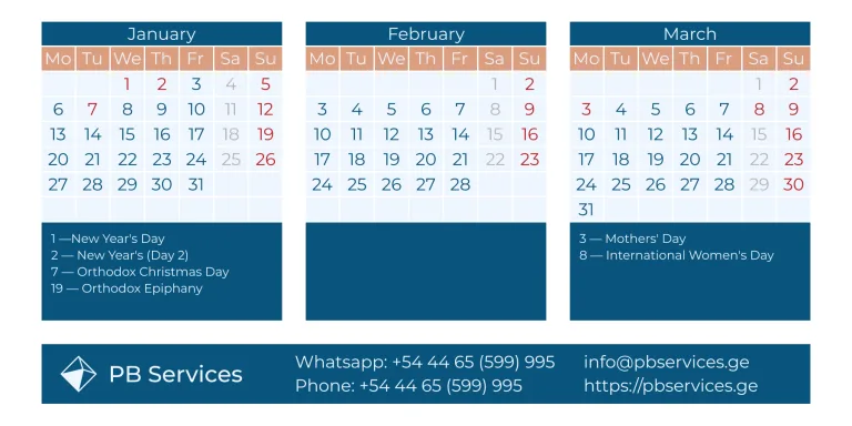 Production calendar in Georgia for January-March 2025