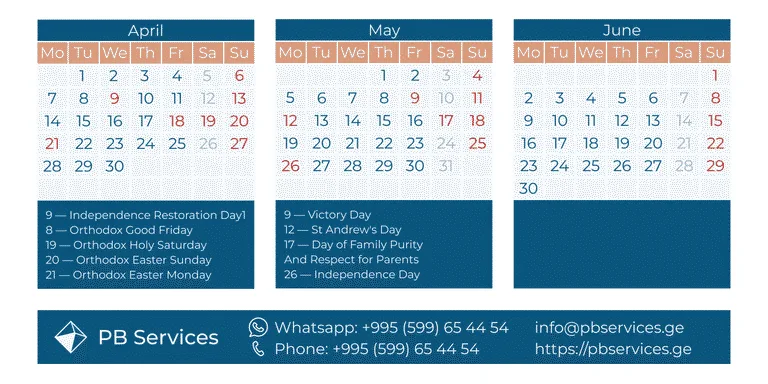 Production calendar in Georgia for April-June 2025