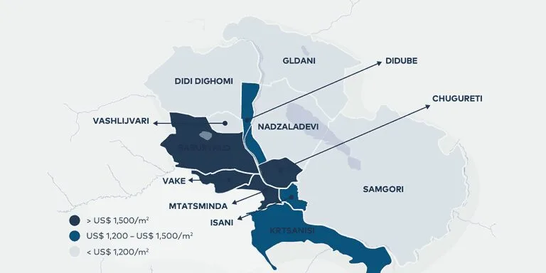 Cost per square meter in different districts of Tbilisi