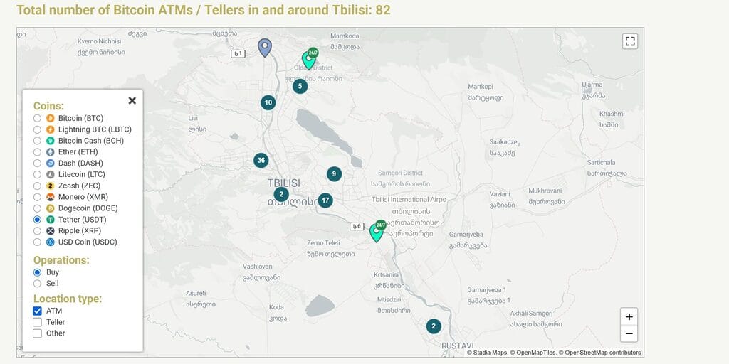 CoinATMRadar estimates there to be some 100 cryptomats in and around Tbilisi