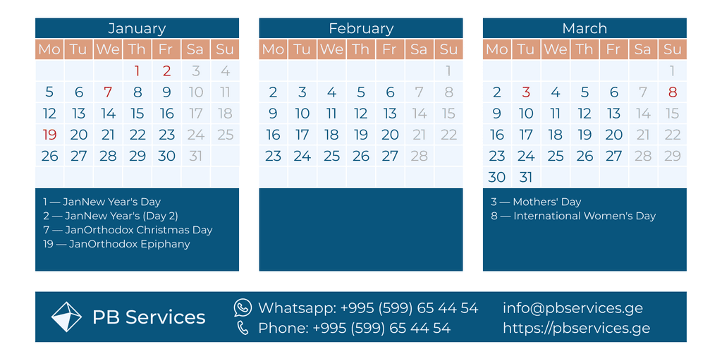 Calendar January-March